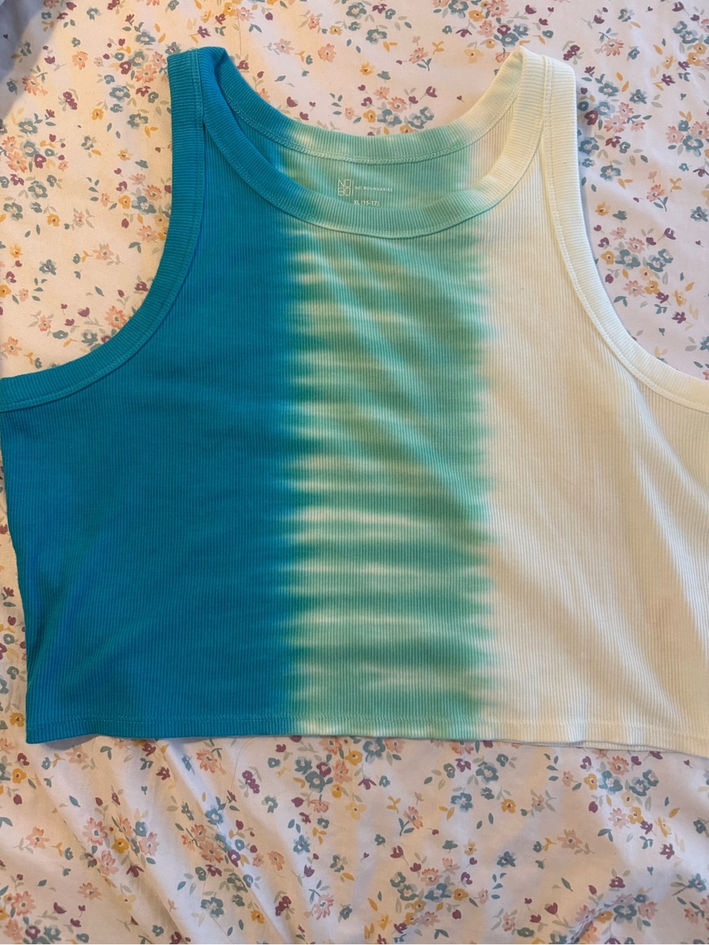 No Boundaries Teal & White Ribbed Tie-Dye Crop Tank